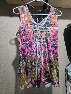 Unity World Wear Y2K Floral Blouse Shirt Sleeveless Women's Small Flowy